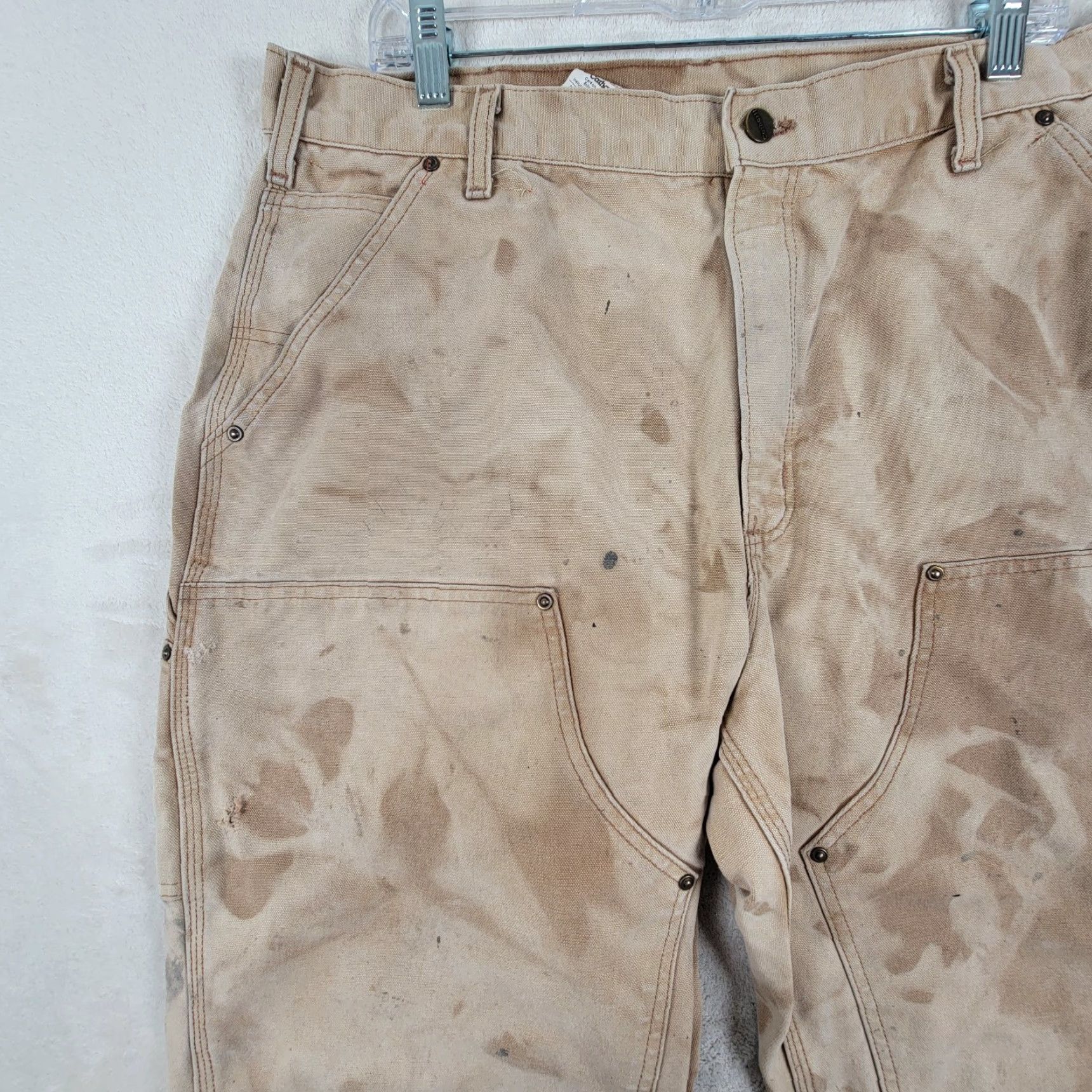 Carhartt VINTAGE Carhartt Pants Men 38x30 Double Knee Workwear Distressed Beige Duck Canvas Grunge 90s Mens Size US 38 / EU 54 - 2 Thumbnail