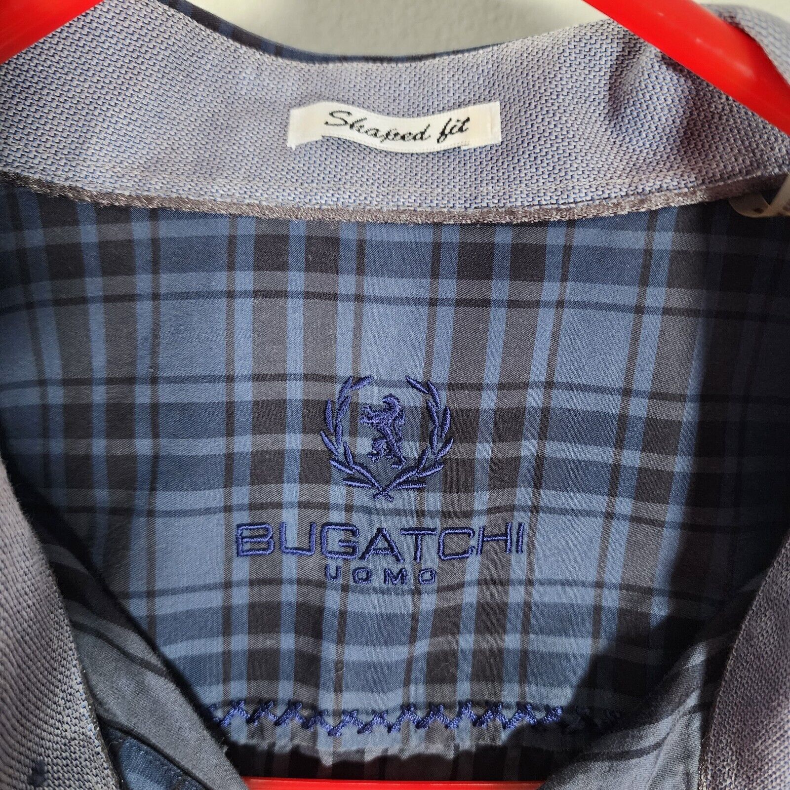 BUGATCHI Bugatchi Uomo Shaped Fit Shirt LG Blue Plaid Flip Cuff Blue Size US L / EU 52-54 / 3 - 4 Thumbnail