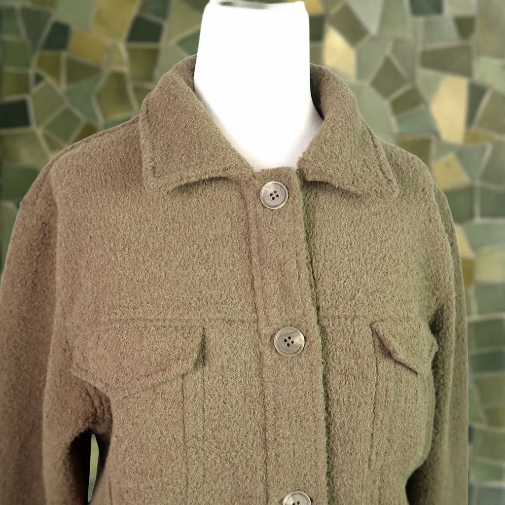 Joie Joie Olive Green Sherpa Teddy Button Front Jacket M Womens Regular Short Long Sleeve Solid Casual Fall Spring Winter Adjusted Front Jacket Size M / US 6-8 / IT 42-44 - 1 Thumbnail