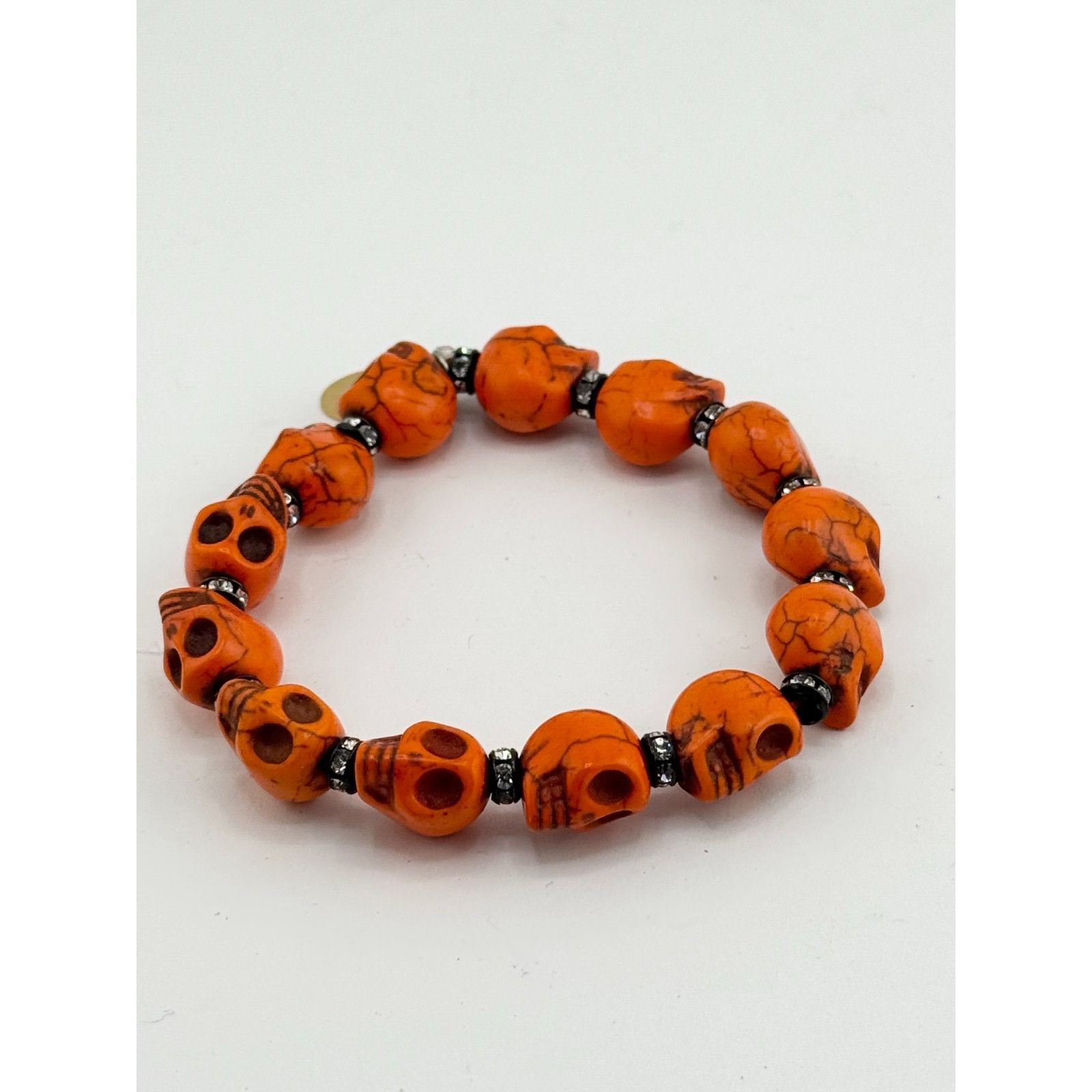 Vintage Vintage Orange Howlite stone skull Halloween rhinestone stre Size ONE SIZE - 3 Thumbnail