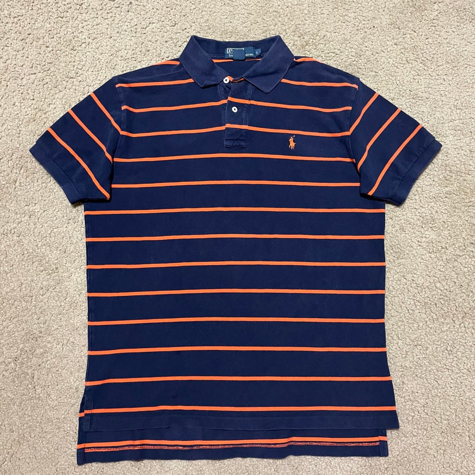 Polo Ralph Lauren Polo Ralph Lauren Orange/Navy Striped Polo Shirt Large Size US L / EU 52-54 / 3 - 1 Thumbnail