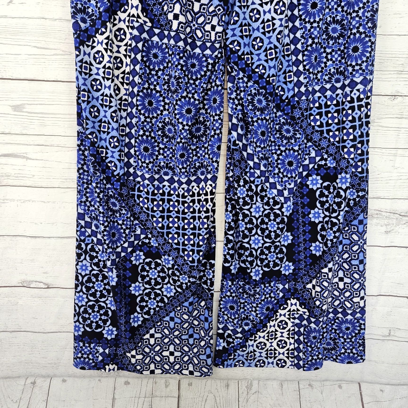 Vintage VINTAGE? (no) Chicos Womens Wide Leg Pants Pull On Large Blue White High Rise Size 36" / US 14 / IT 50 - 5 Thumbnail
