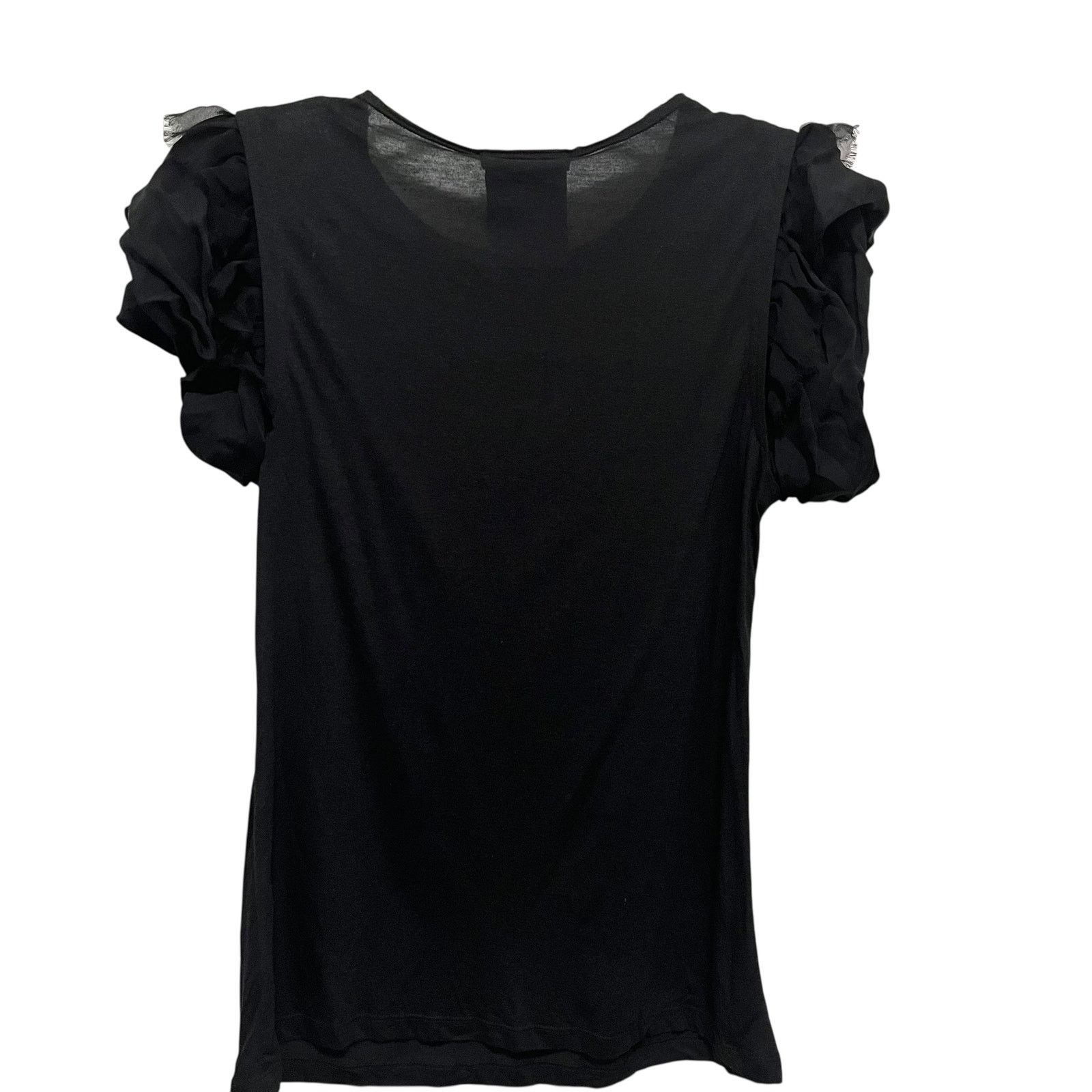 Alice + Olivia Alice + Olivia Black Short Ruffle Puff Sleeve Blouse Size M / US 6-8 / IT 42-44 - 5 Thumbnail