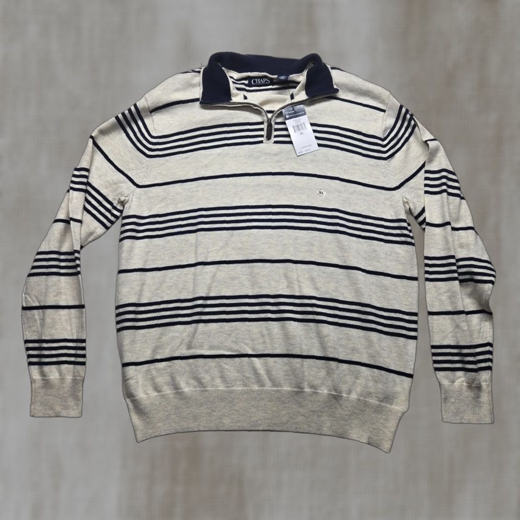 Chaps Chaps Polo Sweater 1/4 Zip White Long Sleeve XL Men Pullover Knitted Cotton Zip Neck Collared Golf Casual Shirt Size US XL / EU 56 / 4 - 1 Thumbnail