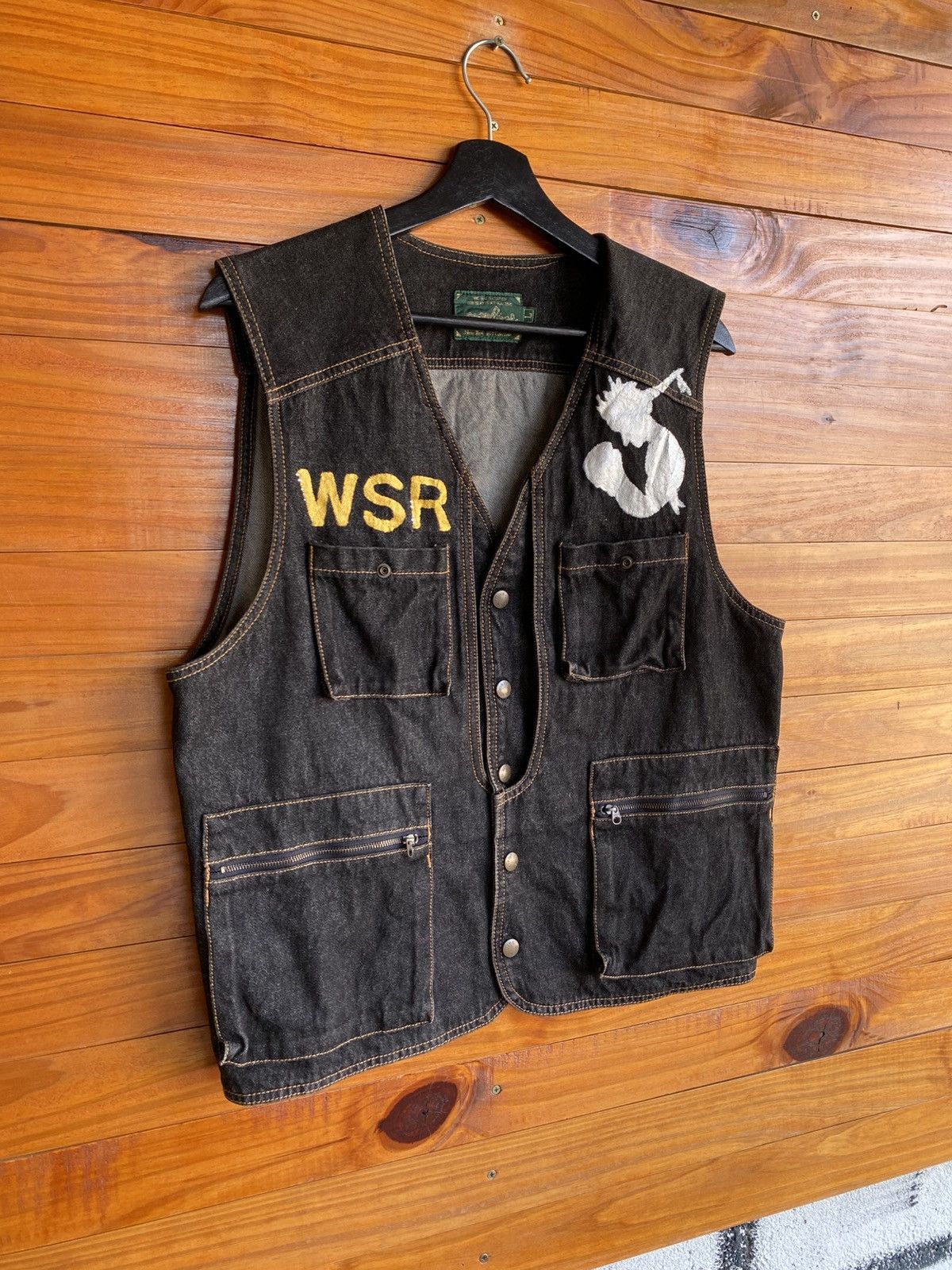 Japanese Brand Vintage Japanese Denim Vest WSR Muay Thai Gym Hand-Painted Size US L / EU 52-54 / 3 - 5 Thumbnail