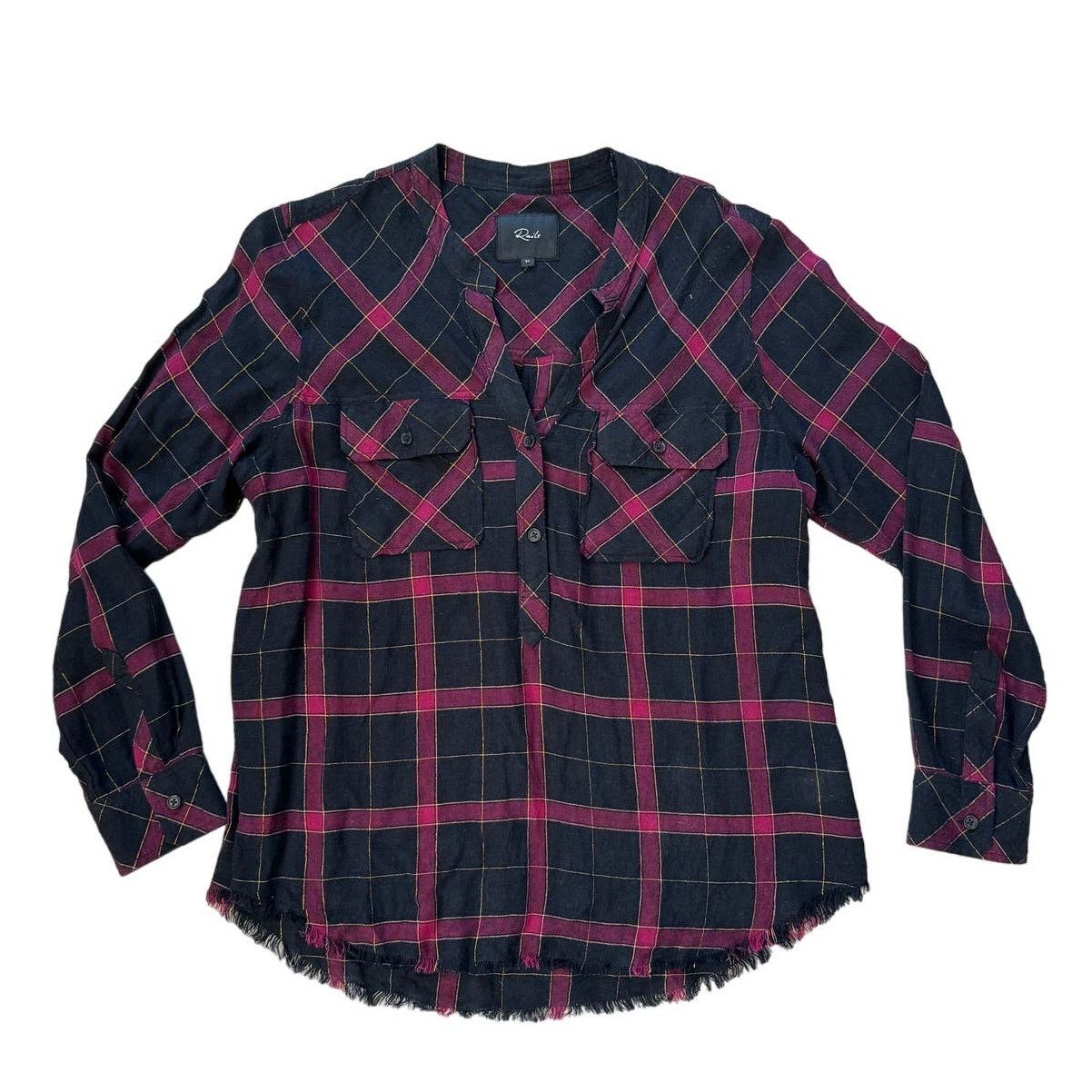 Rails Rails Redding Frayed Plaid Metallic Gold Button-Down Shirt Size M / US 6-8 / IT 42-44 - 1 Thumbnail