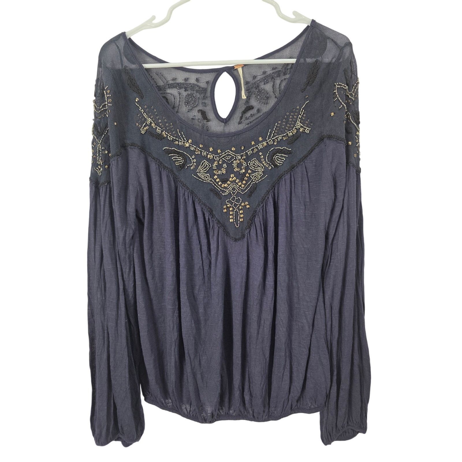 Free People Free People Beaded Boho Long Sleeve Top M Womens Boat Neck Size M / US 6-8 / IT 42-44 - 1 Thumbnail