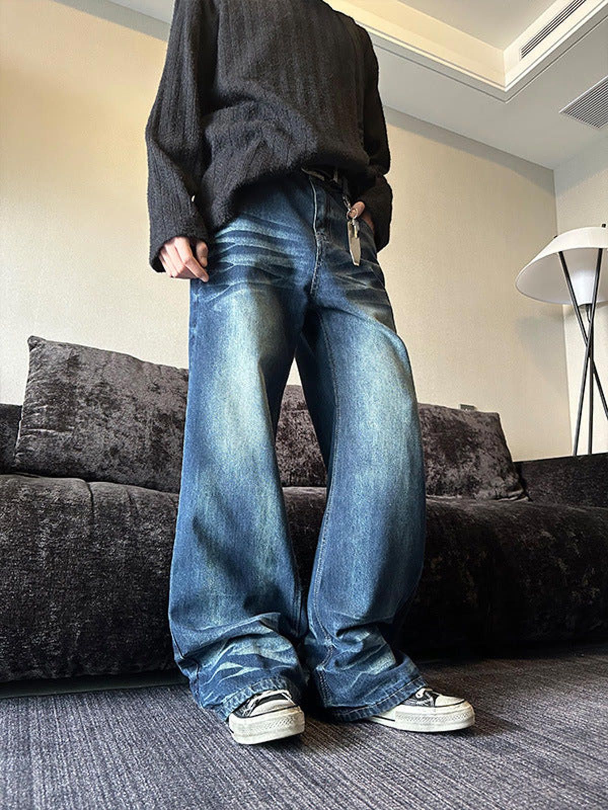 Vintage Blue Wide Leg Denim Jeans, Stacked Baggy Jeans Size US 32 / EU 48 - 3 Thumbnail