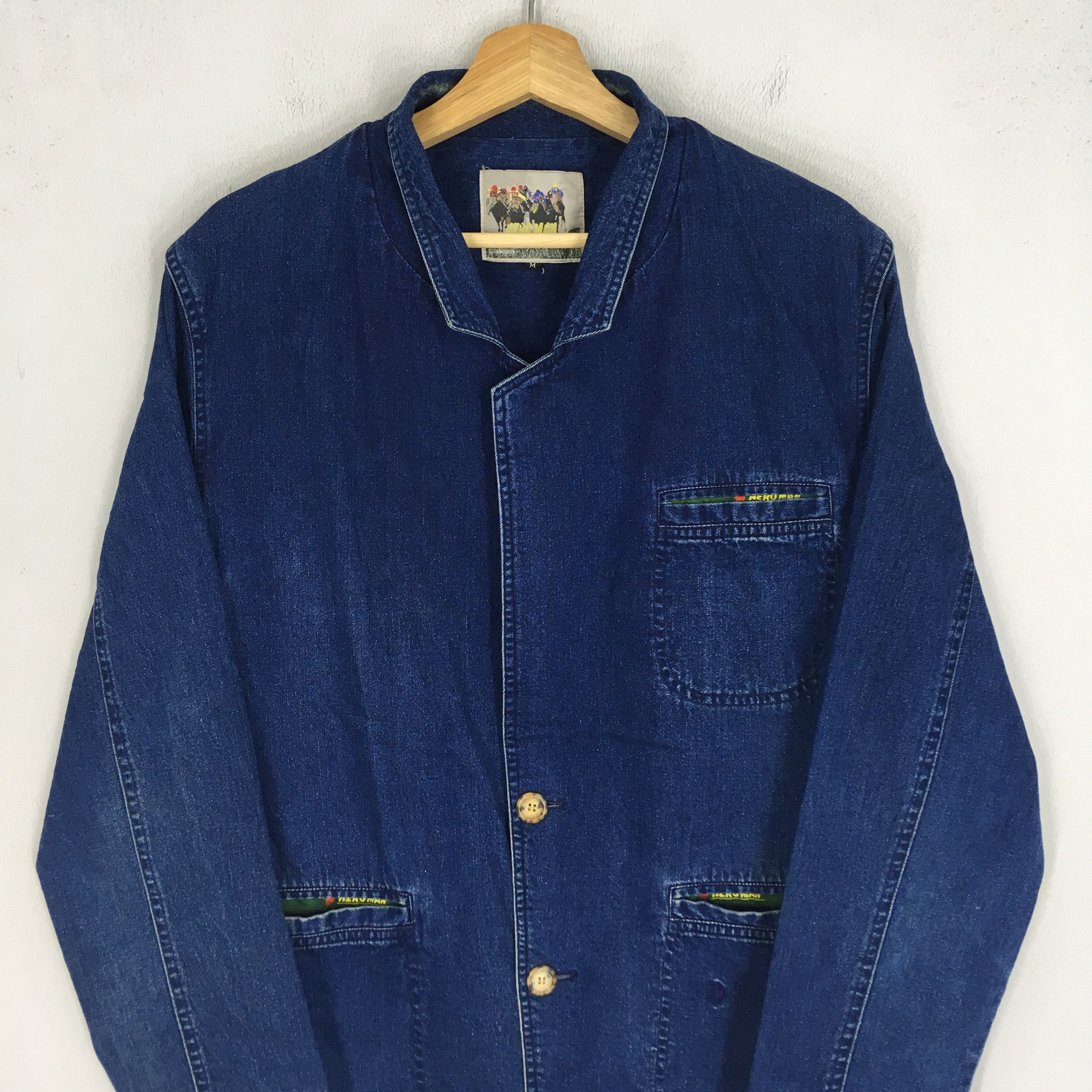 Japanese Brand Vintage 90's Hero Man Denim Worker Jacket Indigo Blue Size US M / EU 48-50 / 2 - 3 Thumbnail