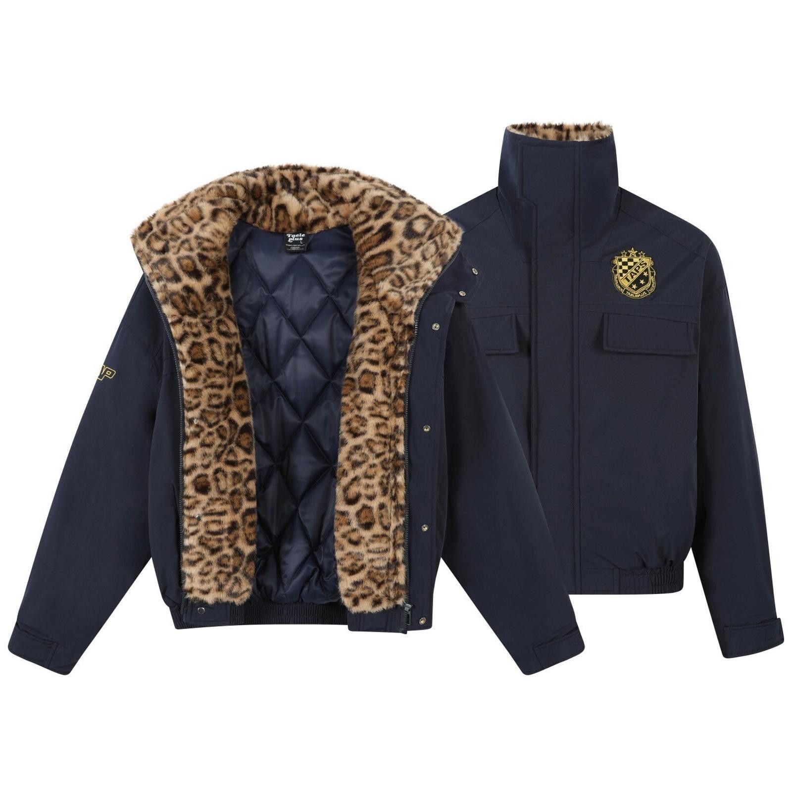 Japanese Brand Navy Blue Varsity Jacket with Leopard Faux Fur Lining Size US M / EU 48-50 / 2 - 4 Thumbnail