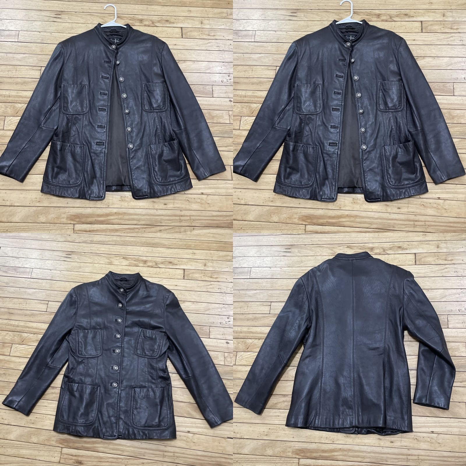 Vintage VINTAGE Suzie's Fashion Leather Jacket Women L 90s Mocha Chocolate Black Chore Coat Mock Neck Parka Size L / US 10 / IT 46 - 10 Thumbnail