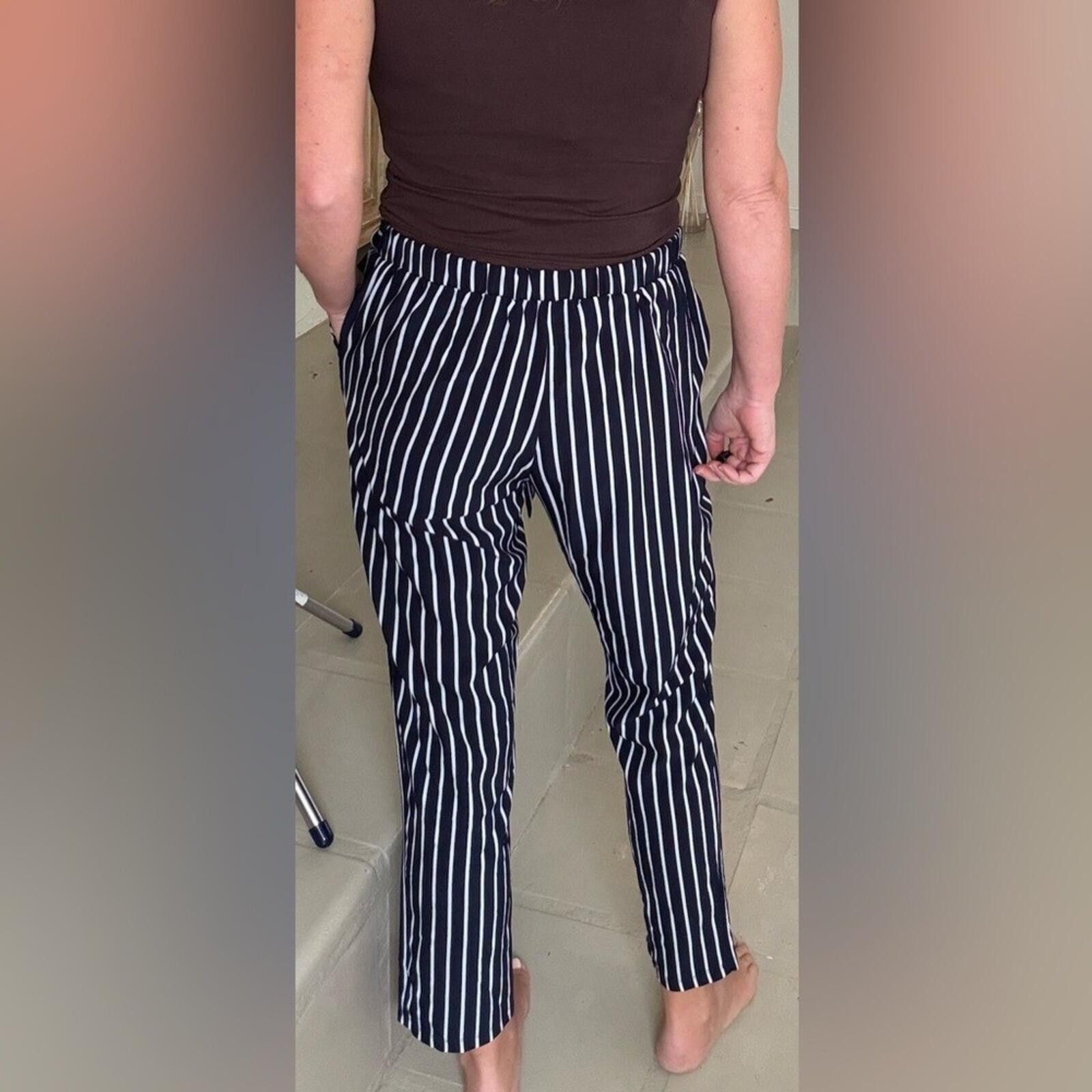 Other Mosaic & Co Black White Striped Tie Waist Pants High Rise L Size 36" / US 14 / IT 50 - 2 Thumbnail