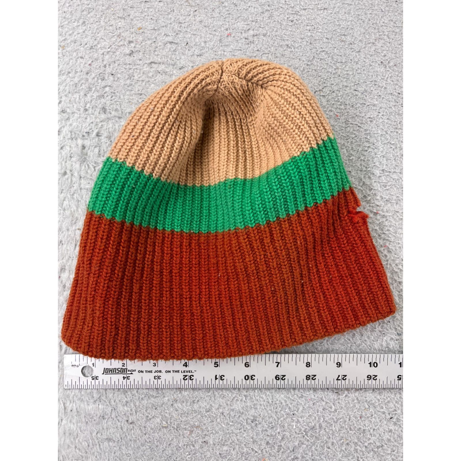 Doublet Red Green Beige Striped Beanie Toque Unisex Adult One Size Double Knit Acrylic Ski Hat Size ONE SIZE - 3 Thumbnail