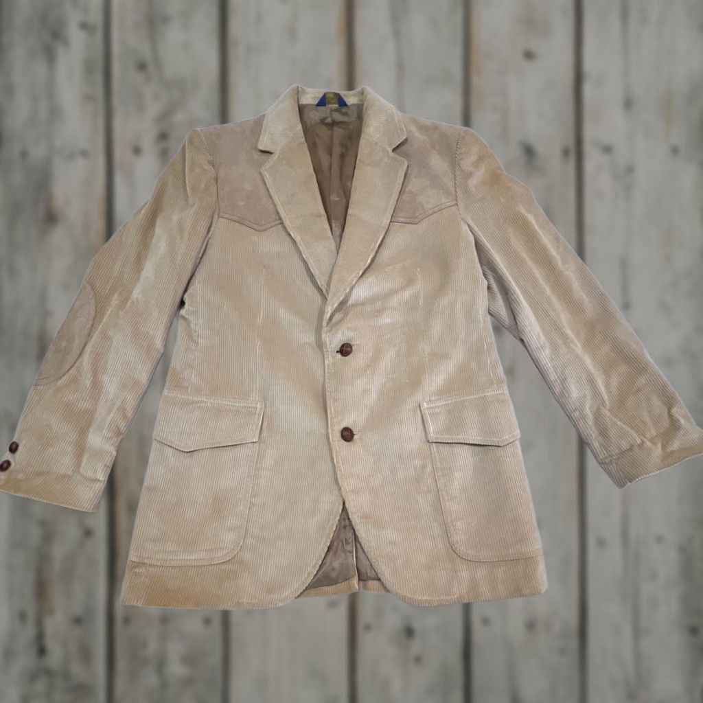 Pendleton VINTAGE Pendleton Mens Blazer Corduroy Jacket 40 Tan Western Suede Patch Two-Button Notch Tailored Single-Vented Chest 40 Mens WVTBLAZR Size 40R - 1 Thumbnail