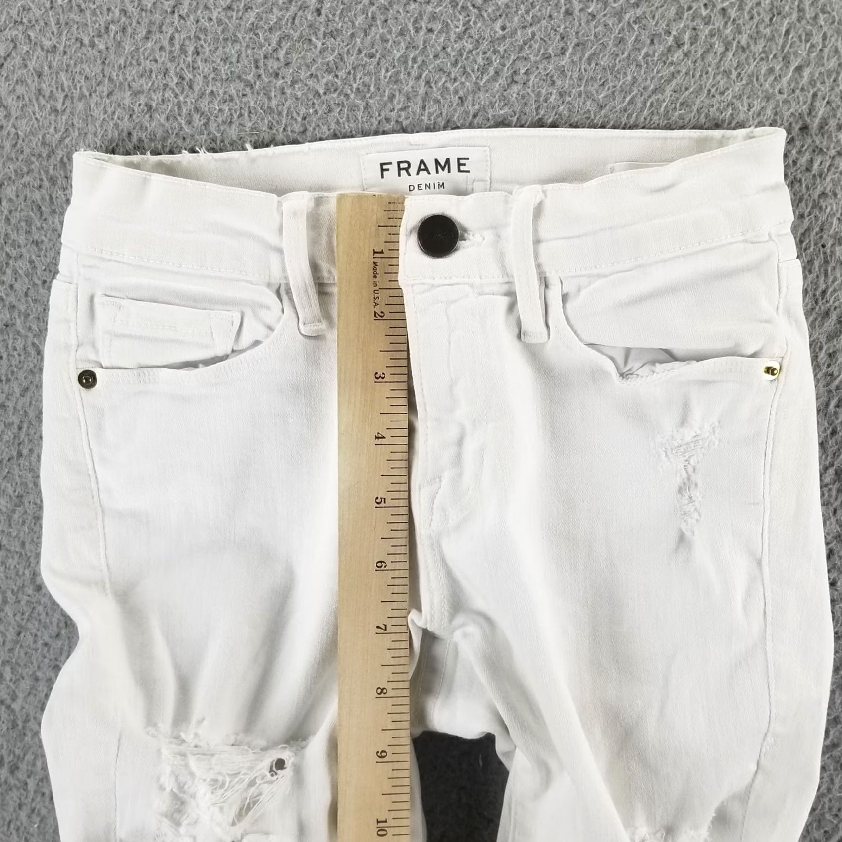 Frame FRAME Le Skinny De Jeanne Jeans - Women 24 White Denim Stretch Distressed Slim Cropped 27in Inseam Size 42" / US 20 - 6 Thumbnail