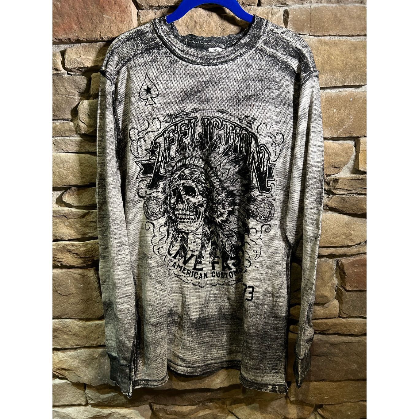 Affliction Vintage 1990s Affliction Thermal Grunge Fire Native Wrench P Size US M / EU 48-50 / 2 - 1 Thumbnail