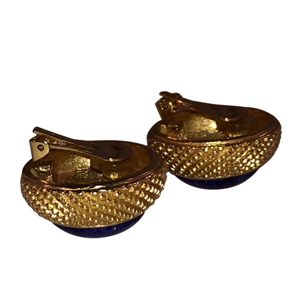 Dior Christian Dior Simulated Lapis Cabochon Granulated Earrings Size ONE SIZE - 3 Thumbnail