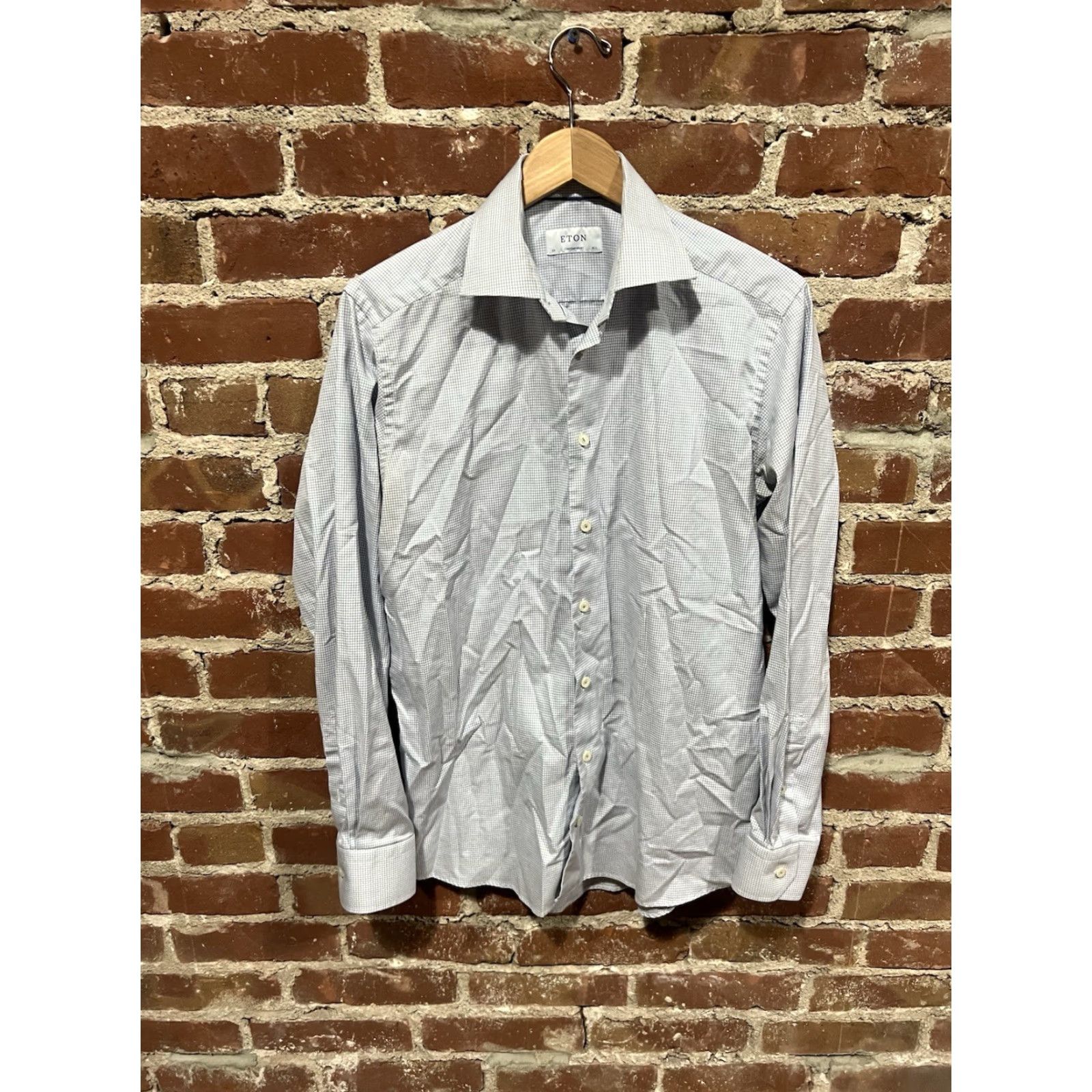 Vintage Eaton Men Blue Checkered Long Sleeve Button-Up Shirt 15.5 Classic Fit Size 151/2 Regular Men's Shirt Blue Checks Button-Up Size US M / EU 48-50 / 2 - 2 Thumbnail