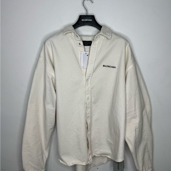 Balenciaga Balenciaga Logo-Embroidered Shirt Jacket White Men’s Medium Size US M / EU 48-50 / 2 - 1 Thumbnail