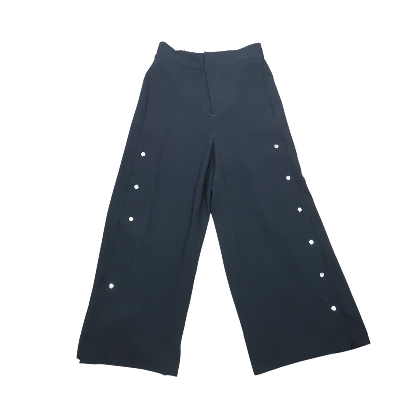 Zara Zara black high rise wide leg trouser pants button detail M Women Pants High Rise Wide-Leg Black Dress Pants Size 32" / US 10 / IT 46 - 2 Thumbnail