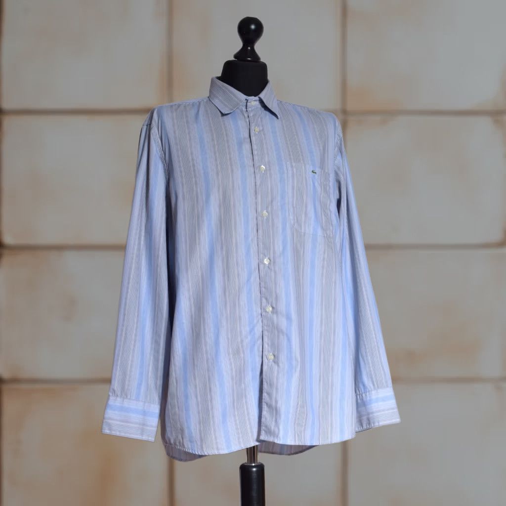 Lacoste Lacoste Blue Striped Button-Up Shirt Long Sleeve Chest Pocket Mens Size 43 Size US XL / EU 56 / 4 - 1 Thumbnail