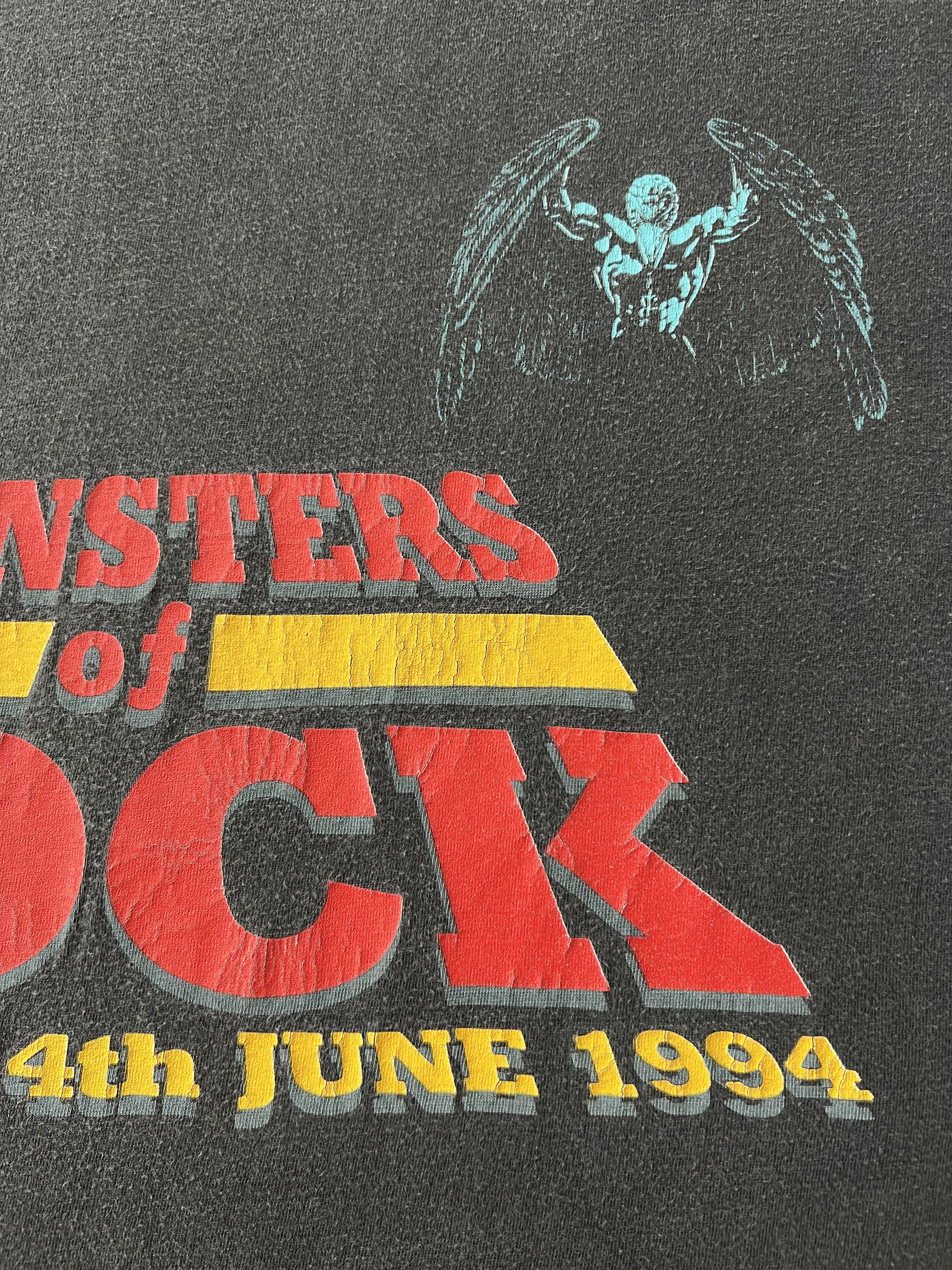 Band Tees Vintage 1994 Monster of Rock Donington Faded Black T-shirt Size US XL / EU 56 / 4 - 13 Thumbnail