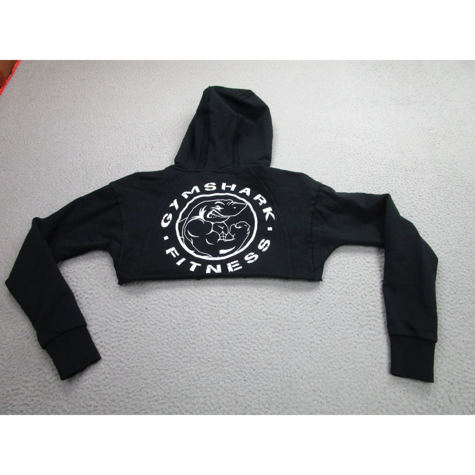 Gymshark Gymshark Hoodie Womens XS Cropped Black Cut Off Raw Hem Pullover Shark Fitness Size XS / US 0-2 / IT 36-38 - 7 Thumbnail