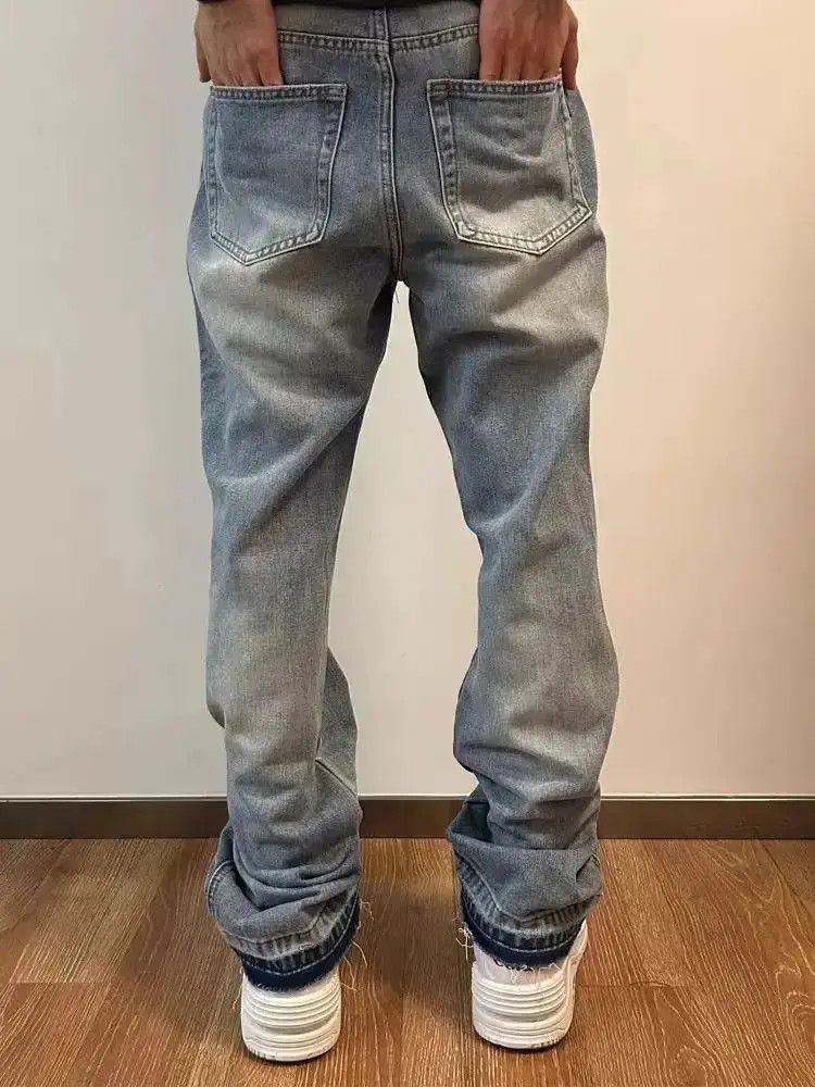 Japanese Brand Street Y2K Washed Fringed Raw Hem Micro Flare Jeans Size US 32 / EU 48 - 4 Thumbnail