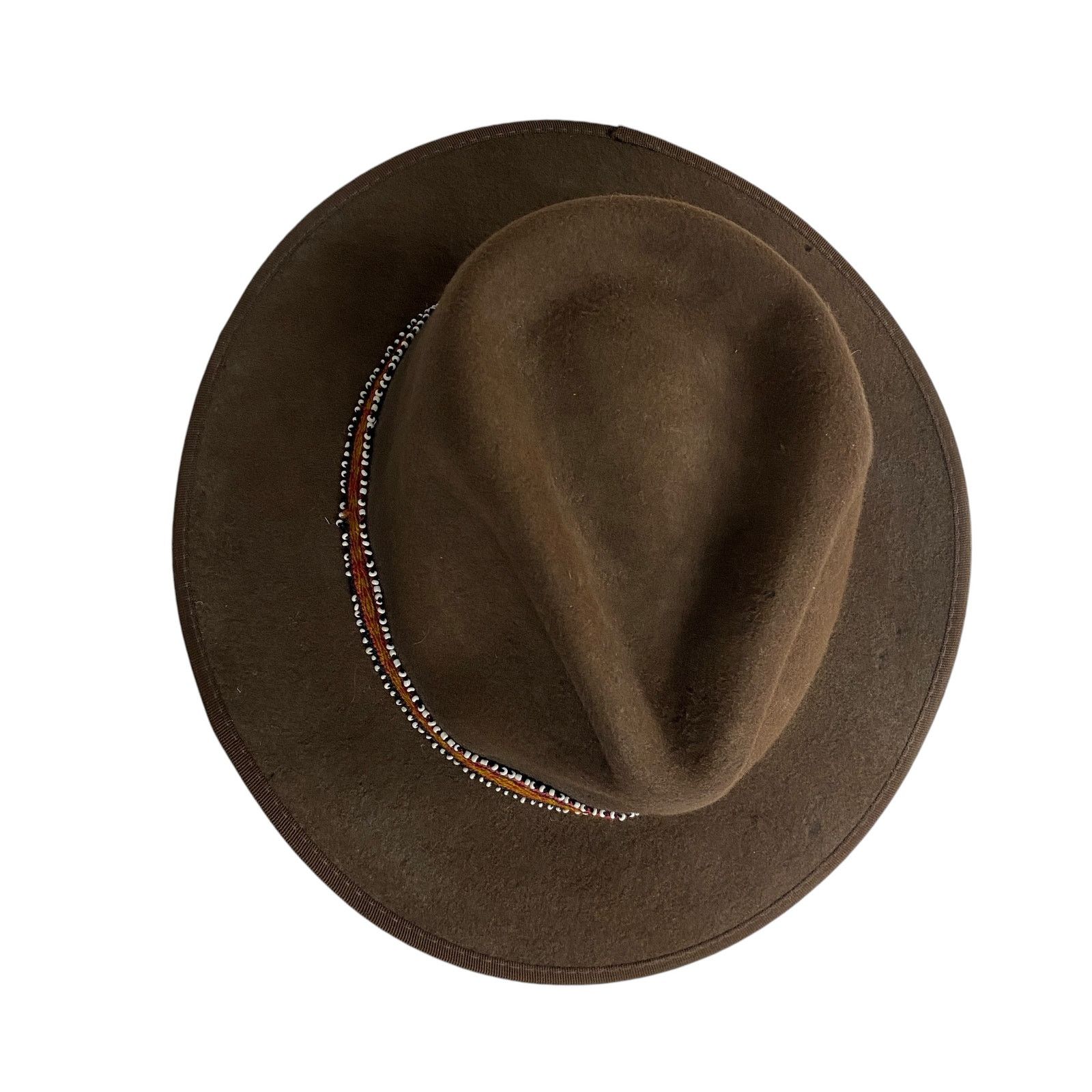 Vintage Indiana Jones Brown Wool Beaded Printed Band Fedora Hat Size ONE SIZE - 7 Thumbnail
