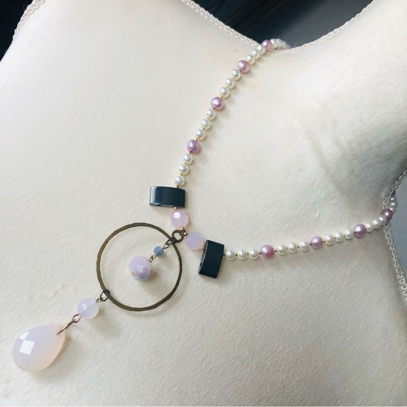 Handmade Handcrafted repurpose lilac freshwater Pearl necklace Size ONE SIZE - 1 Thumbnail
