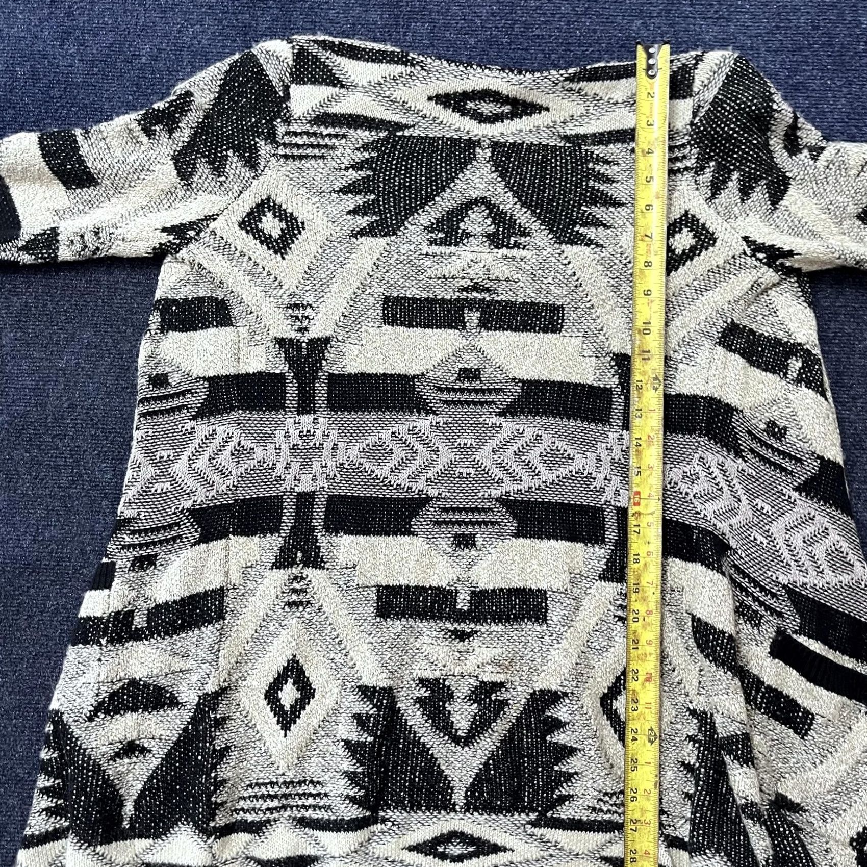 Lucky Brand Lucky Brand Sweater Cardigan Womens Medium Black White Aztec Knit Open Front Geometric Patterned Crewneck Longline Casual Size M / US 6-8 / IT 42-44 - 5 Thumbnail