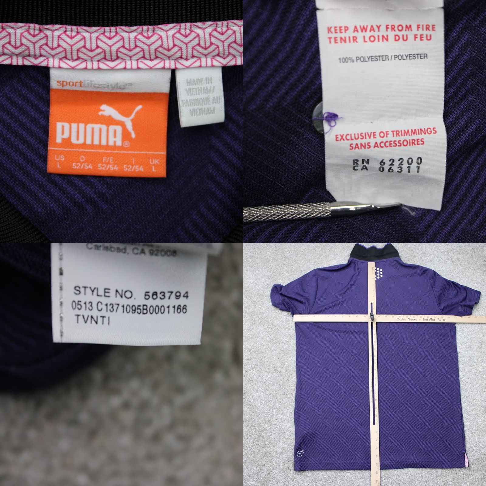 Puma PUMA Polo Shirt Mens Large Purple Dry Cell Wicking Jacquard Short Sleeve Golf Clothing Polo Mens Large Purple Jacquard Dry Cell Golf Shirt Size US L / EU 52-54 / 3 - 8 Thumbnail