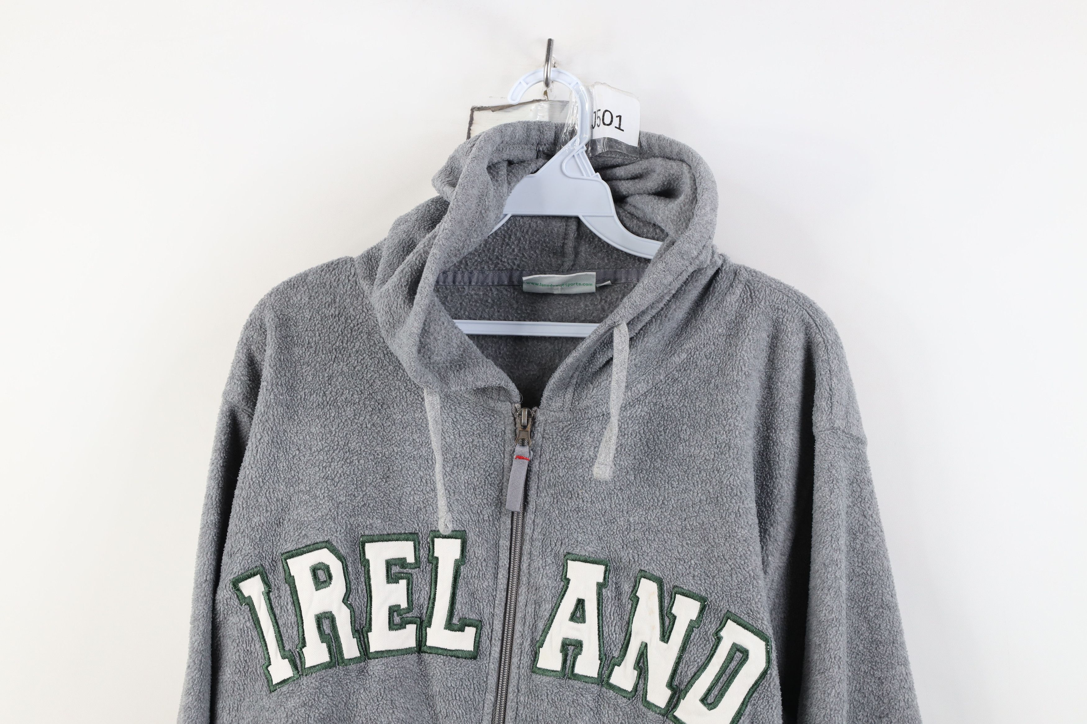 Vintage Vintage 90s Y2K Ireland Rugby Fleece Full Zip Hoodie Gray Size XL / US 12-14 / IT 48-50 - 2 Thumbnail