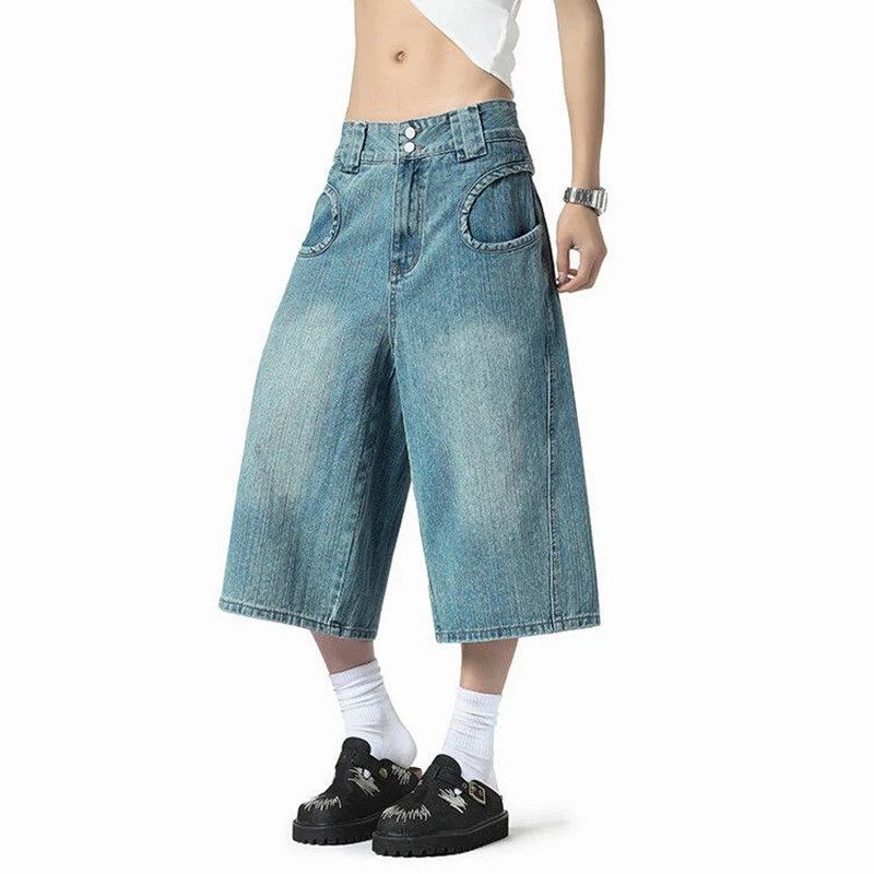 Jean Bamboo Pattern Calf-Length Denim Shorts Men Summer Size US 34 / EU 50 - 3 Thumbnail
