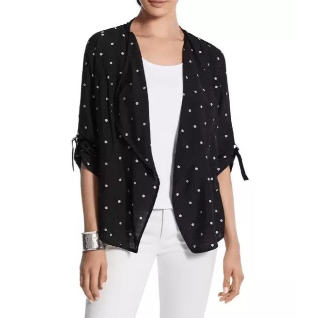 Chicos Chicos Black Polka Dot Cardigan Lightweight Open Front Blous Size L / US 10 / IT 46 - 11 Thumbnail