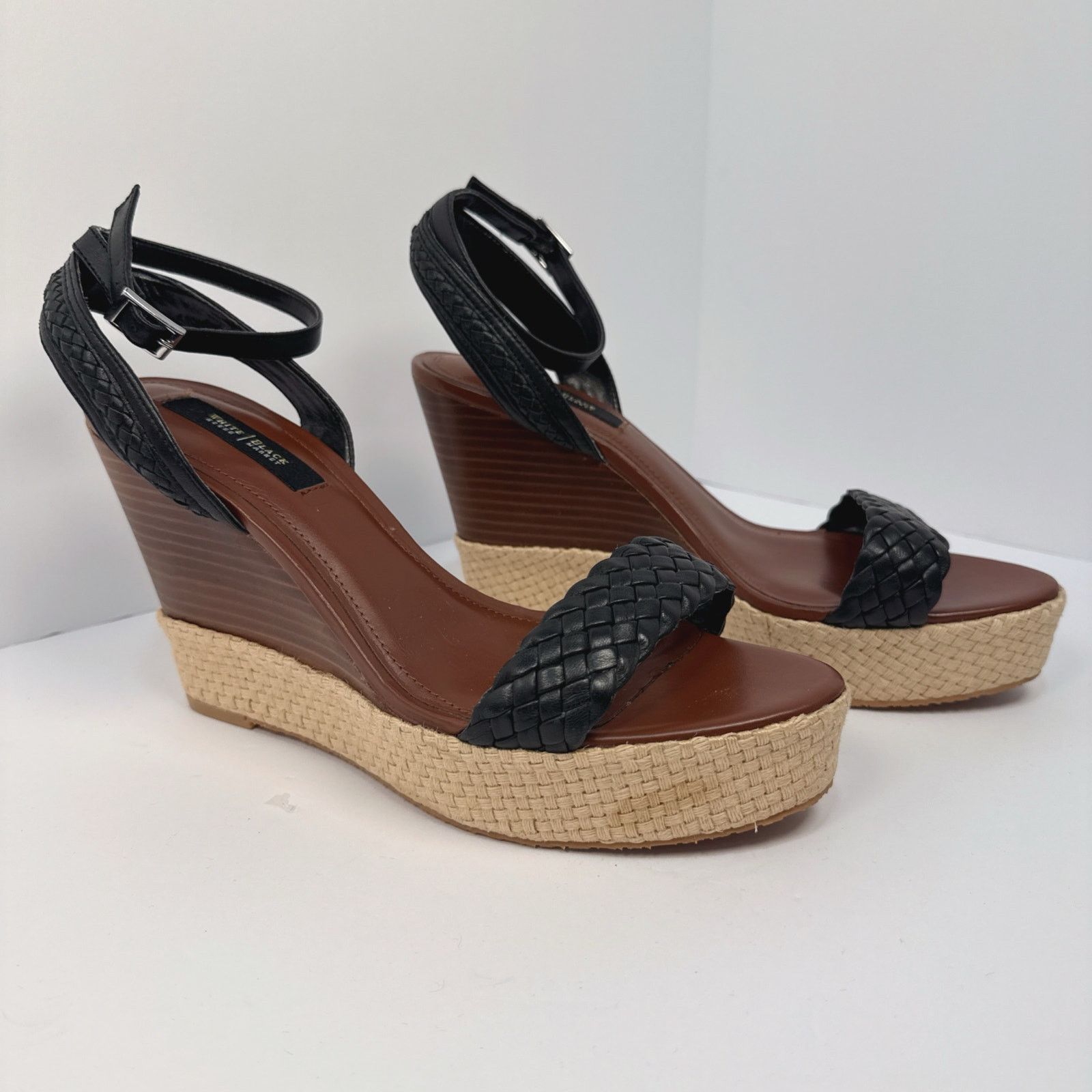 White House Black Market WHBM Black Basket Porter Weave Wedge Heels | 9 Size US 9 / IT 39 - 3 Thumbnail