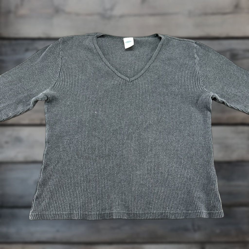 Old Navy VINTAGE Old Navy Sweater Womens L Gray Pullover Cotton V Neck Ribbed Knit Y2K Size L / US 10 / IT 46 - 1 Thumbnail