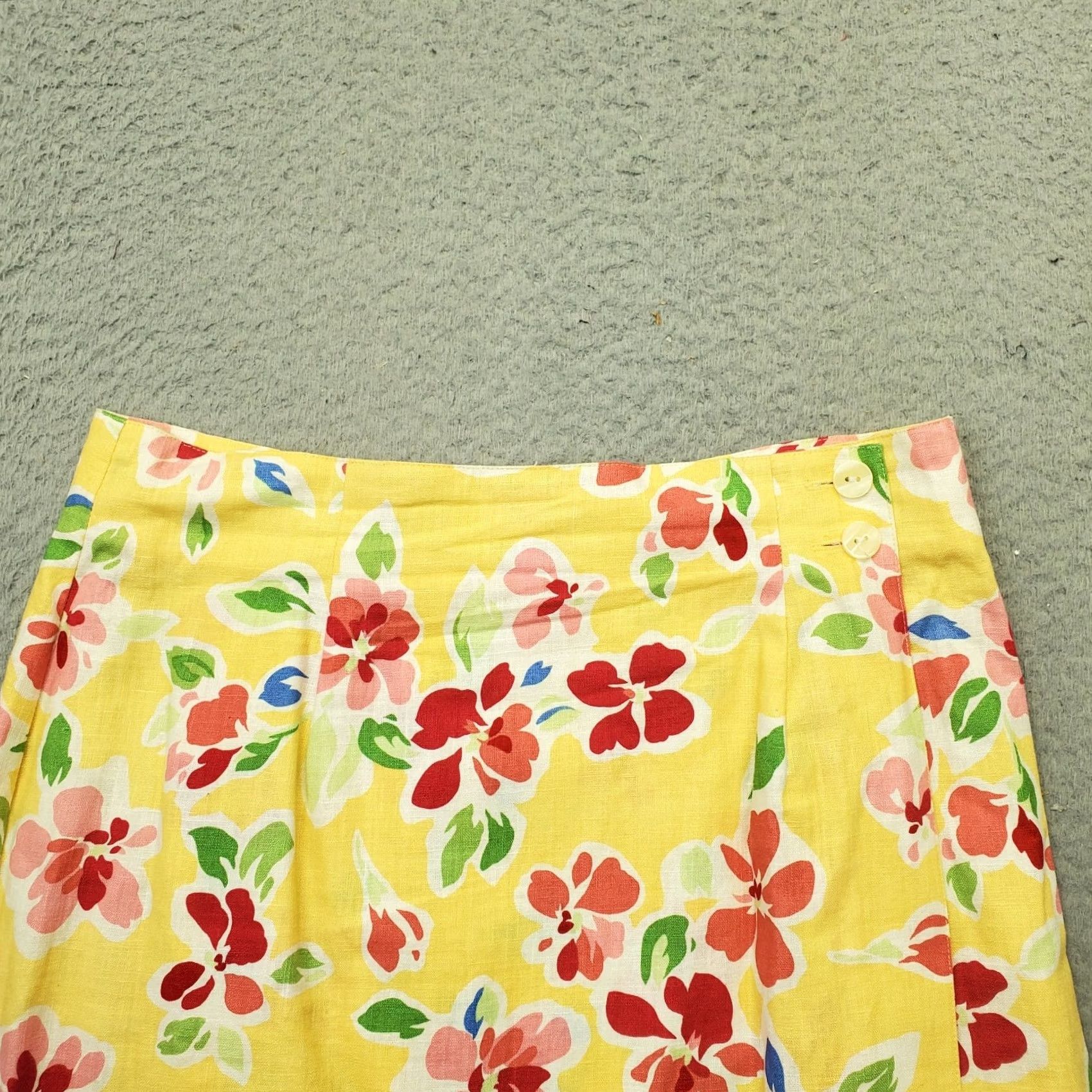 Talbots Talbots Wrap Skirt Womens Size 10P Multicolor Floral Linen Blend Button Front Short Size 32" / US 10 / IT 46 - 3 Thumbnail