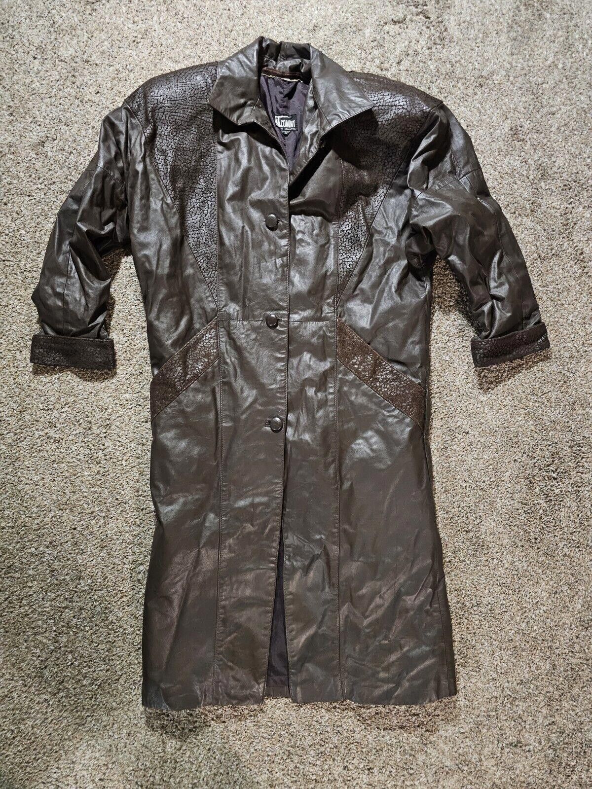Designer Comint Argentina Long Trench Brown Leather Women Coat S Size S / US 4 / IT 40 - 1 Thumbnail