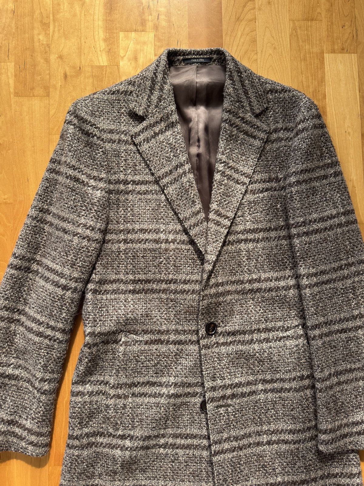 Suitsupply Suitsupply 38R Brown Check Topcoat Wool Silk Lama Blend Size US M / EU 48-50 / 2 - 2 Thumbnail