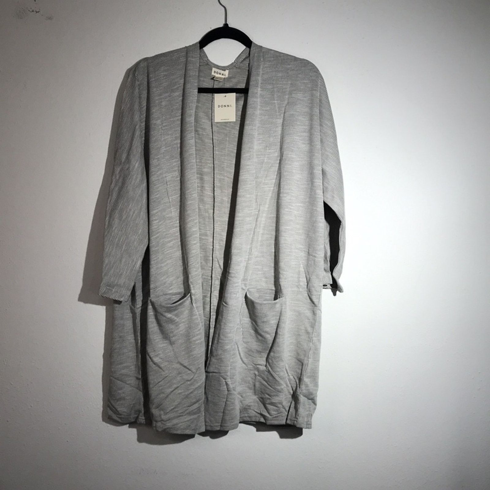 Other DONNI Oversized Gray Ribbed Knit Cardigan Bucket Pockets NWT Size ONE SIZE - 1 Thumbnail
