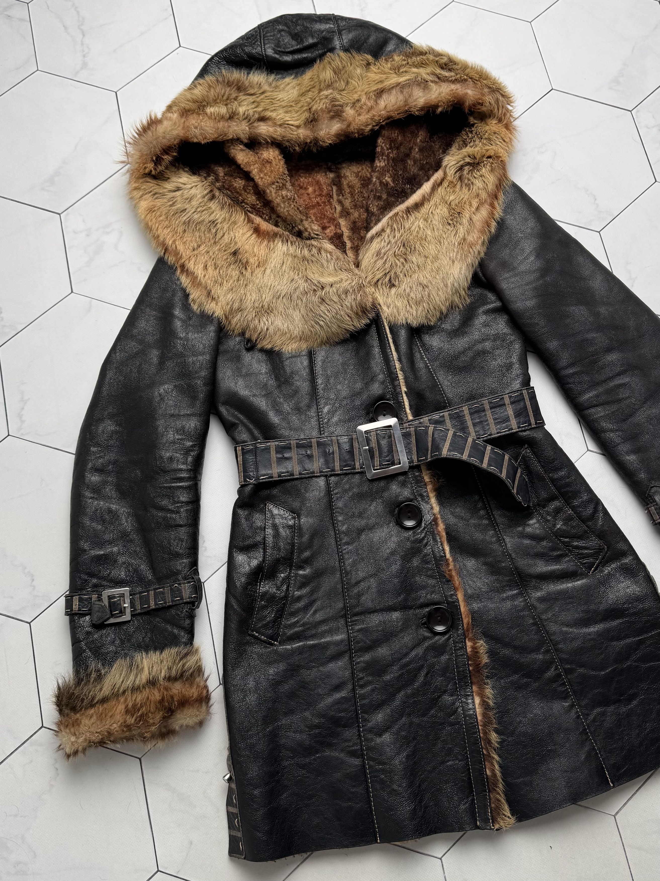 Vintage Vintage Real Sheepskin Hooded Coat With Belted (B550)E2D15 Size S / US 4 / IT 40 - 2 Thumbnail