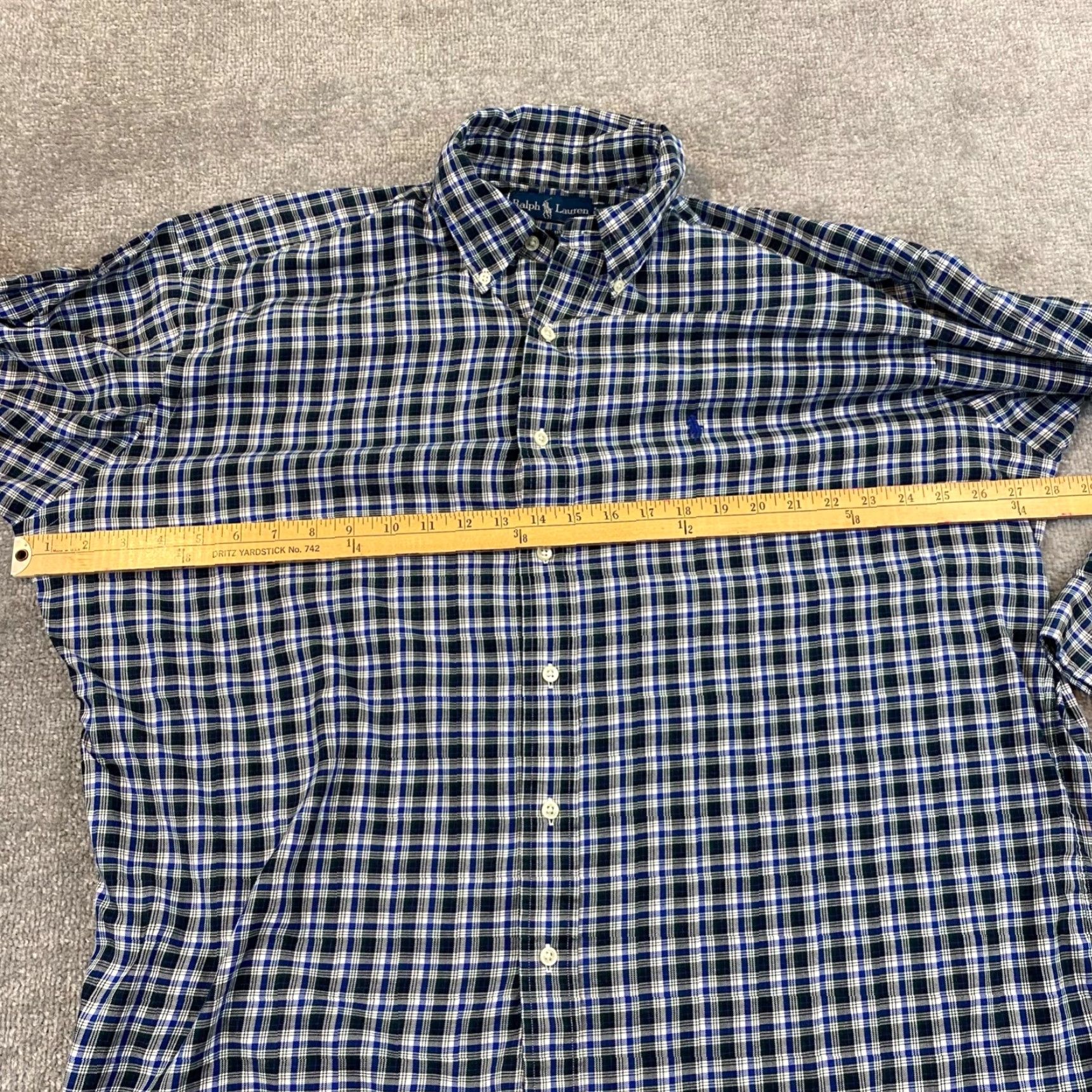 Ralph Lauren VINTAGE Ralph Lauren Mens Shirt XL Long Sleeve Plaid Button-Down Blue Green White Casual Dress Size 46R - 7 Thumbnail