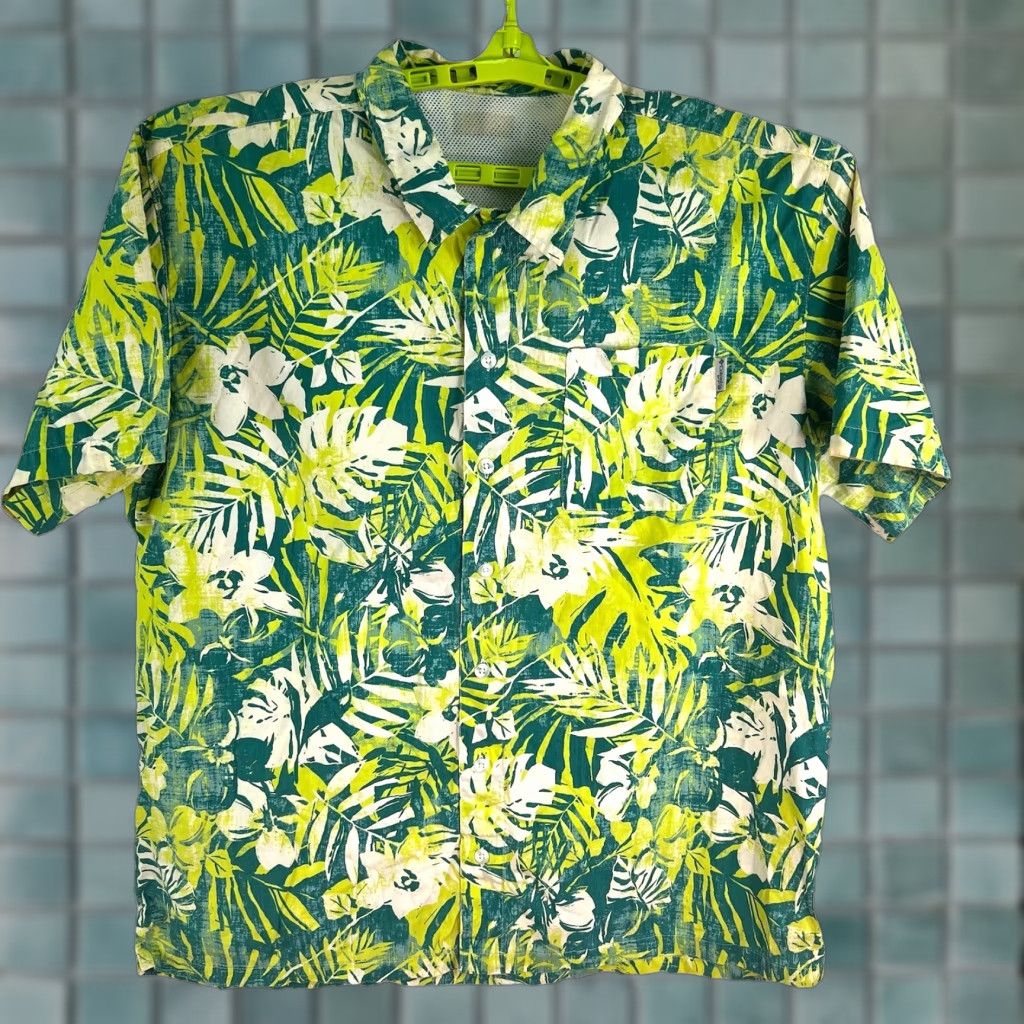 Vintage Columbia PFG Floral Button-Up Shirt Mens L Green Yellow Short Sleeve Shirt Size US L / EU 52-54 / 3 - 1 Thumbnail