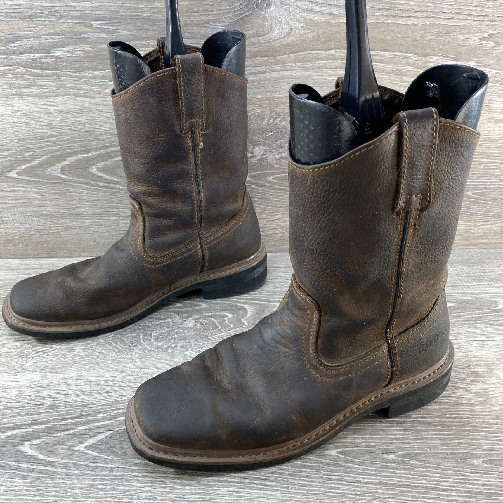 Vintage Trail Guide Dark Brown Leather Workwear Square Toe Cowboy Western Boots 8 M Mens Boot Leather Square Toe Work Boots Brown 80s Cowboy Theme Size US 8 / EU 41 - 6 Thumbnail