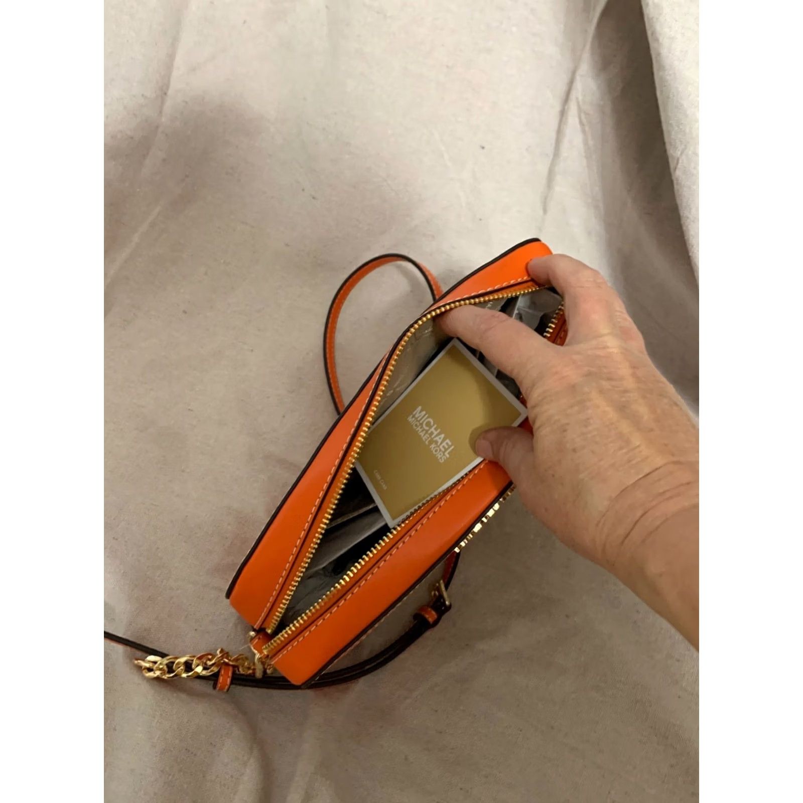 Michael Kors Michael Kors JET SET Crossbody Handbag Poppy Orange Woven Leather Purse Women Size ONE SIZE - 6 Thumbnail