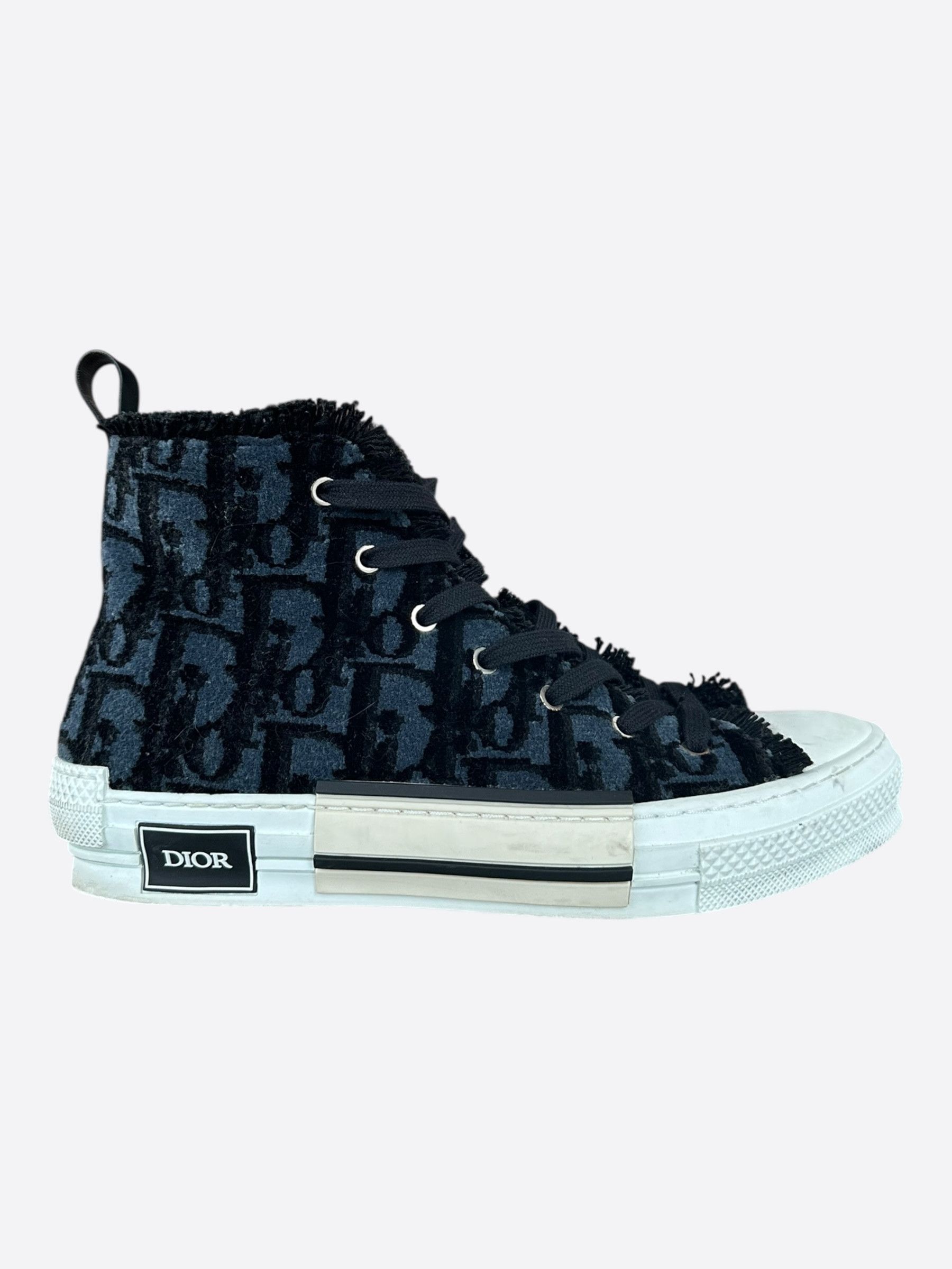 Dior Blue Black Oblique Tapestry B23 High Top Sneakers