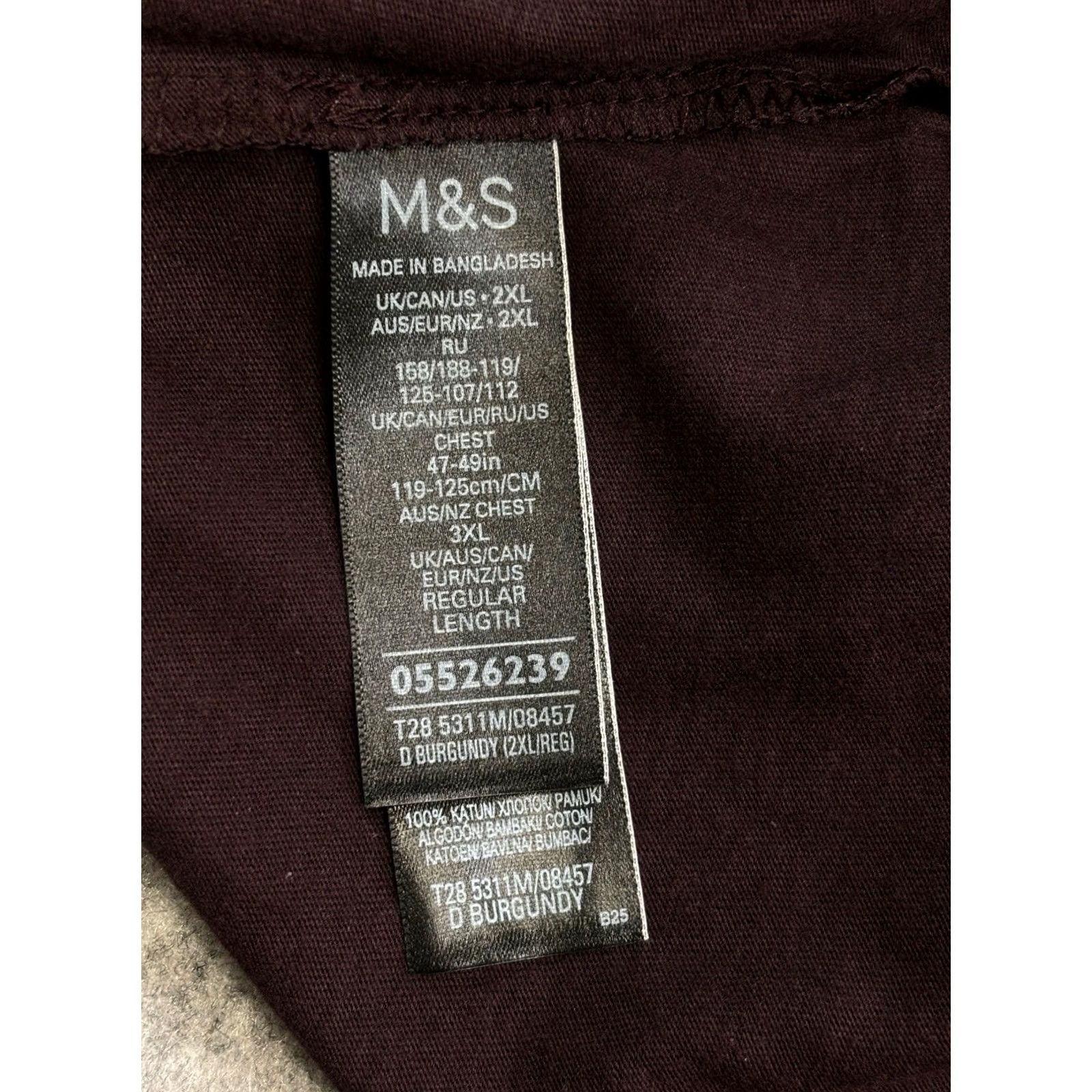 Marks & Spencer M&S T Shirt 2XL Regular Fit Mens Dark Burgundy New With Defects XXL 47-49in Size US XXL / EU 58 / 5 - 7 Thumbnail