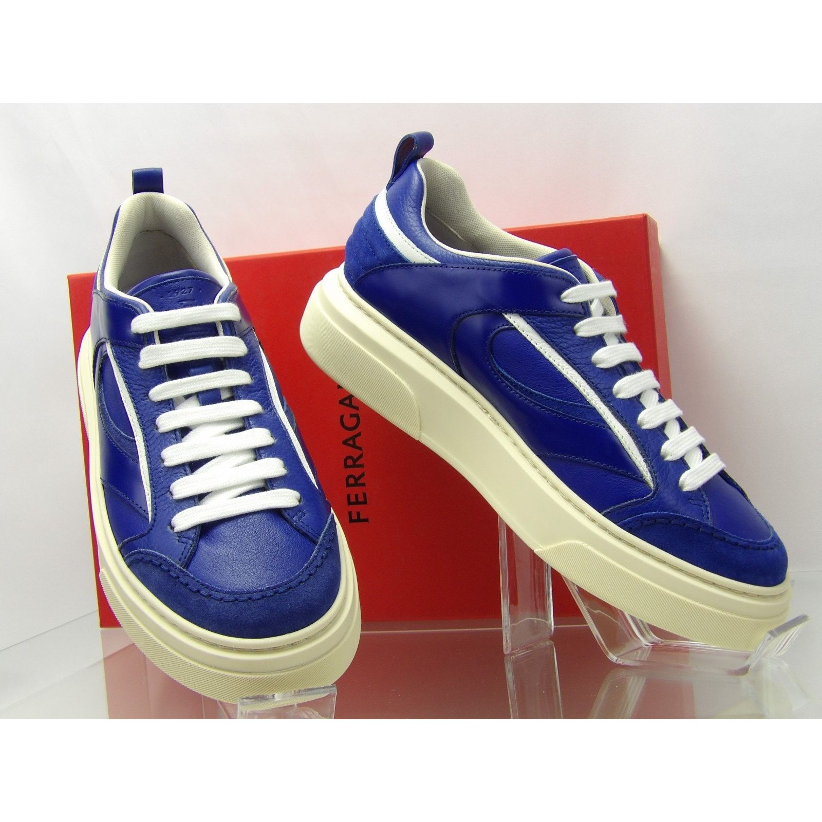 Salvatore Ferragamo FERRAGAMO CASSINA BLUE LEATHER LOGO LACE SNEAKERS 9 M ITALY Size US 10 / EU 43 - 6 Thumbnail