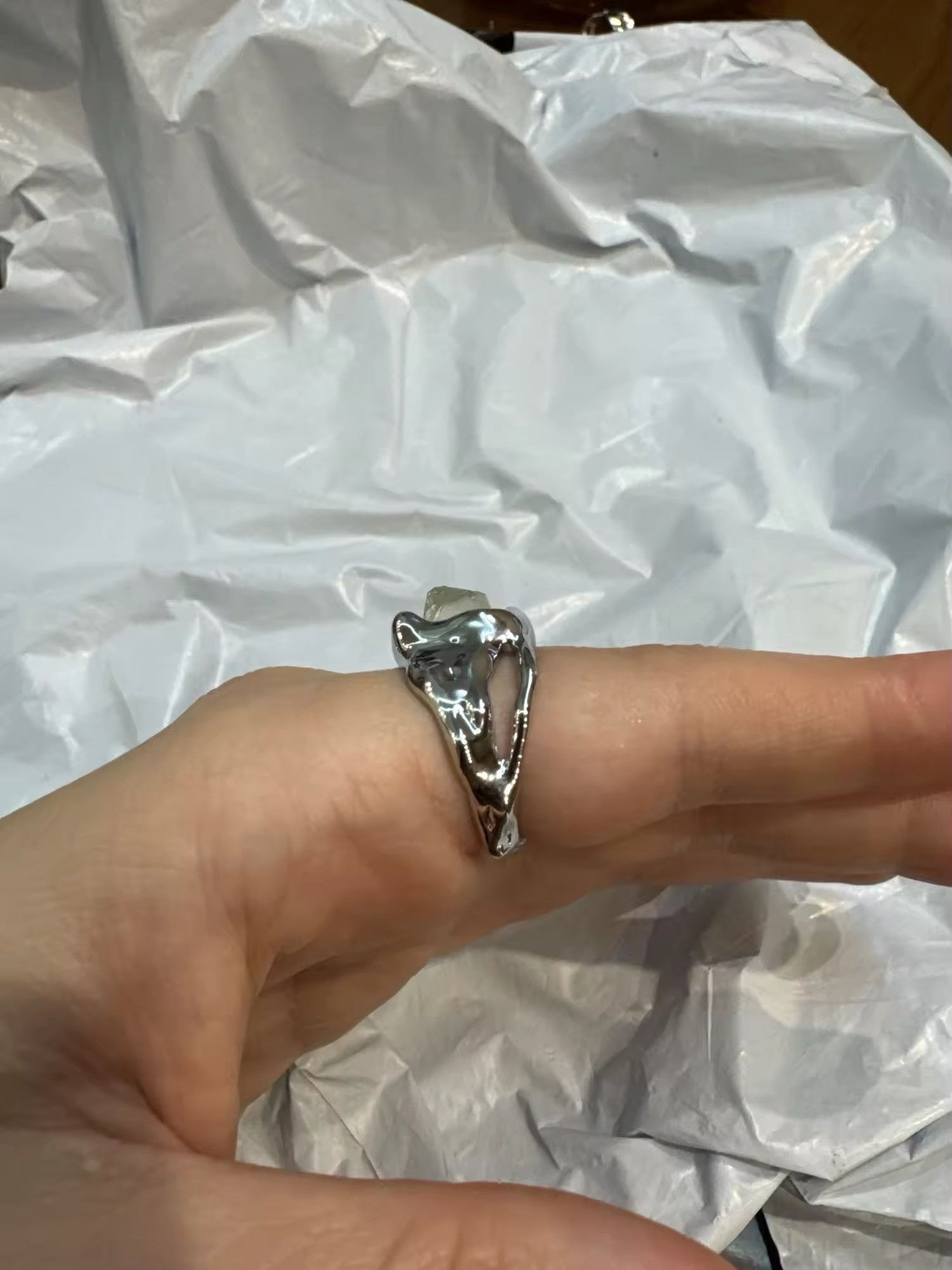 Jewelry Irregular White Crystal Charm Ring (size 6-12) Size ONE SIZE - 8 Thumbnail